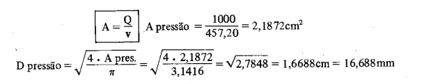 Cálculo da área de pressão para 60 l/min.