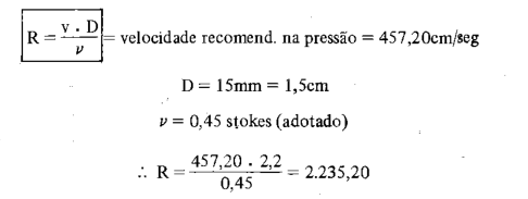 Cálculo do Número de Reynolds para D=22mm.