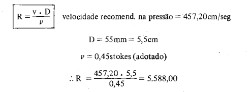 Cálculo do Número de Reynolds para D=55mm.